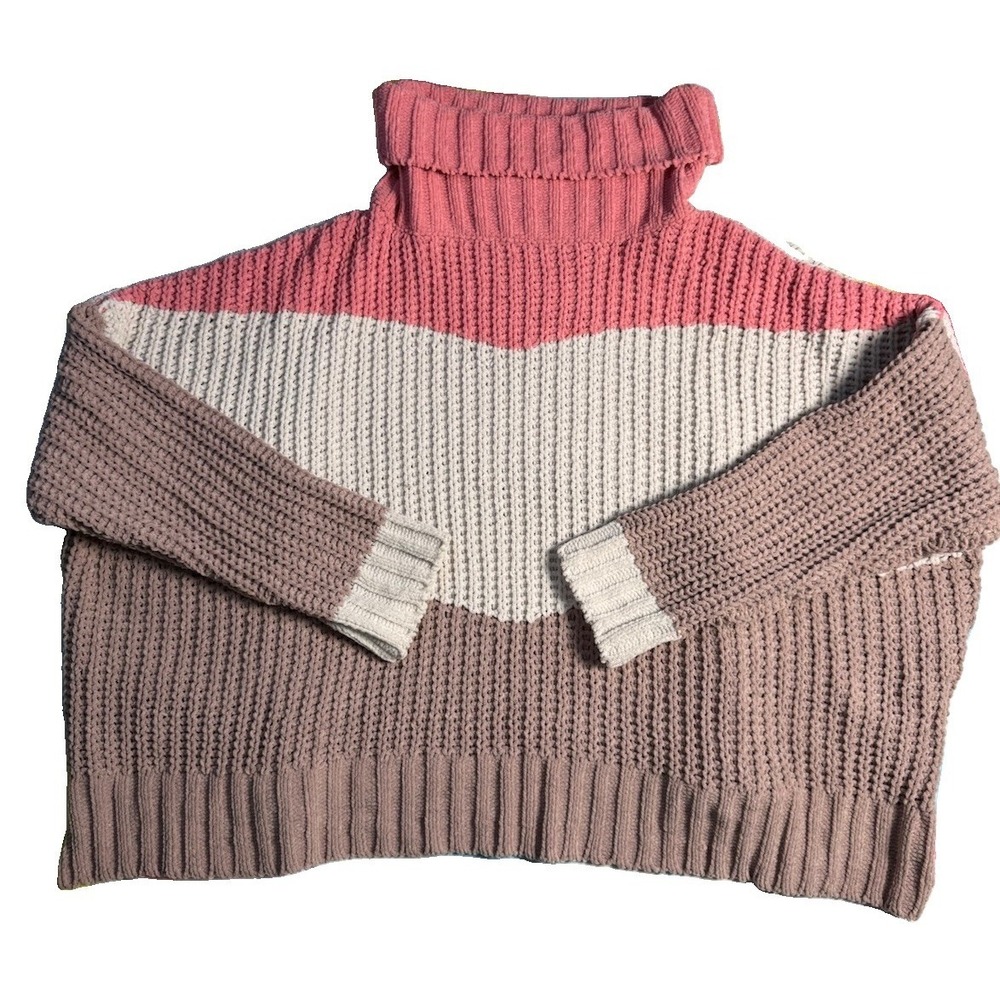 POL Slouchy Oversized Sweater Medium Colorblock Chunky Soft Knit Turtleneck NWT